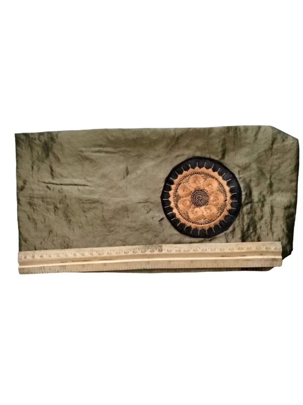 Fabric Wine Bottle Bag Green Embroidered Gold Flower Medallion Boho Gift